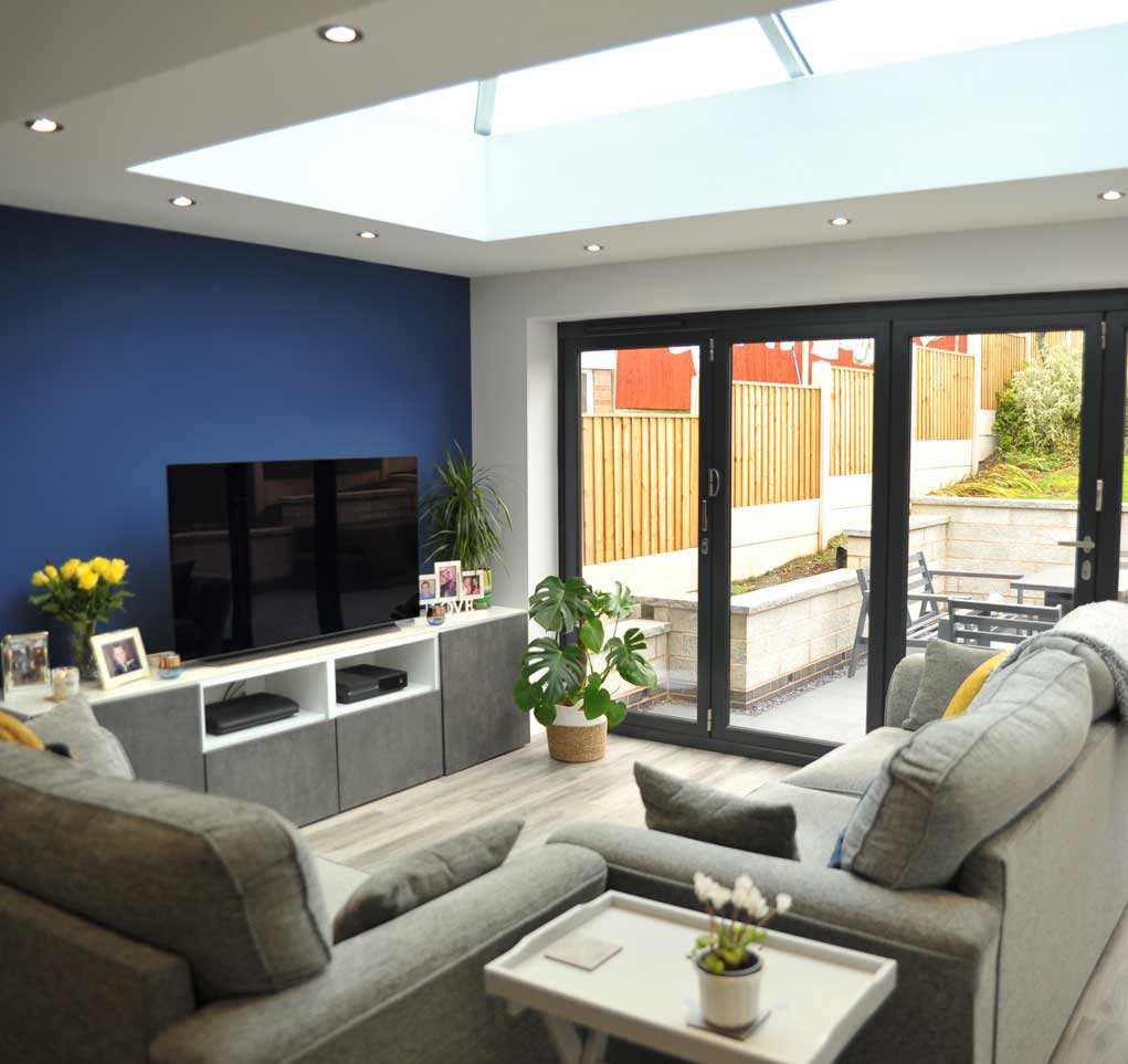 Open plan home extension with a beautiful lantern Roof and bi-fold door