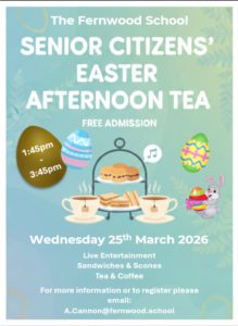 The Senior Citizens’ Easter Afternoon Tea will take place on Wednesday 25th March 2026